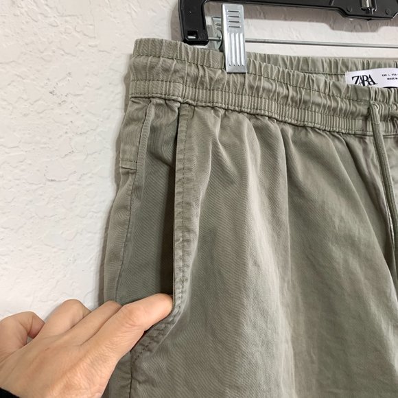 ZARA Jogger Khaki Green Mens Large Elastic Waist Drawstring Cotton Blend - Picture 5 of 16